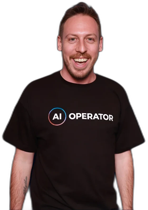 Tim Cakir smiling in an AI Operator t-shirt
